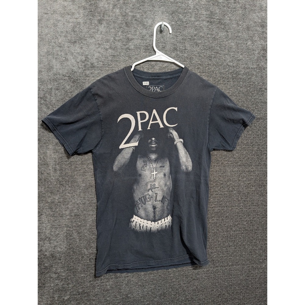 2Pac Tupac Shakur Graphic T-Shirt Mens Small Faded Black Hip Hop Streetwear Tee - Picture 1 of 5